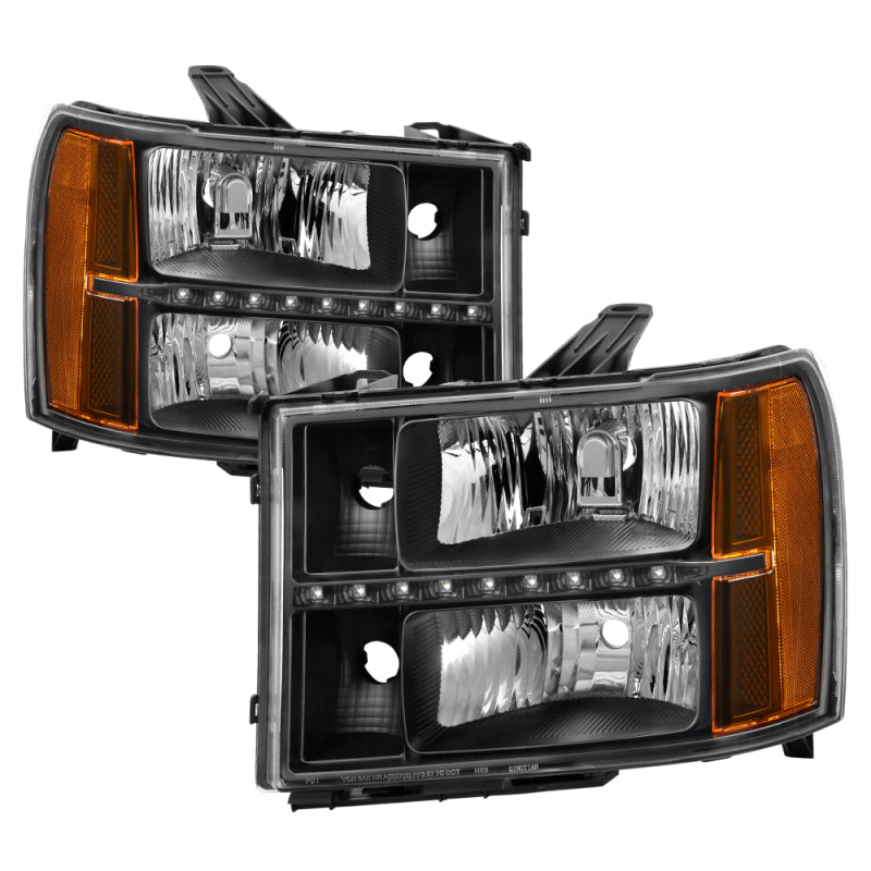 xTune GMC Sierra 07-13 Headlights with Daytime LED Running Light - Black HD-JH-GSIE07-LED-BK