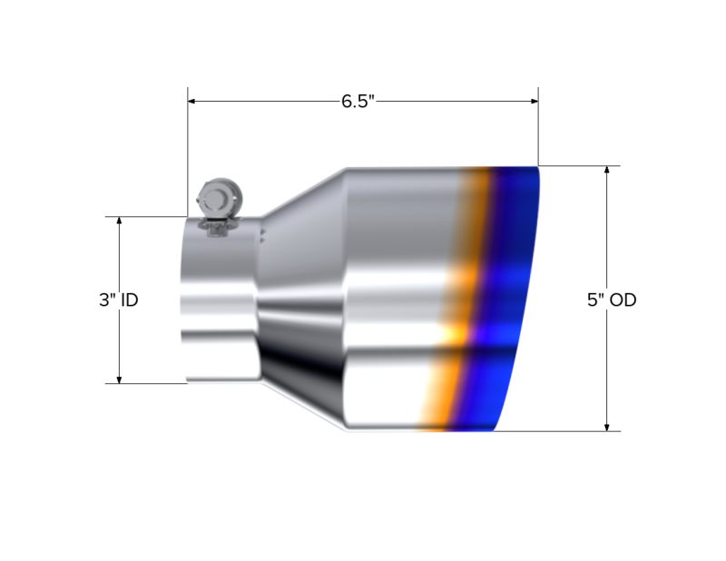 MBRP T304 Stainless Steel Burnt End Angle Cut Exhaust Tip - 3in. ID / 5in. OD / 6.5in. Length - T5184BE MBRP