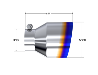 MBRP T304 Stainless Steel Burnt End Angle Cut Exhaust Tip - 3in. ID / 5in. OD / 6.5in. Length - T5184BE MBRP