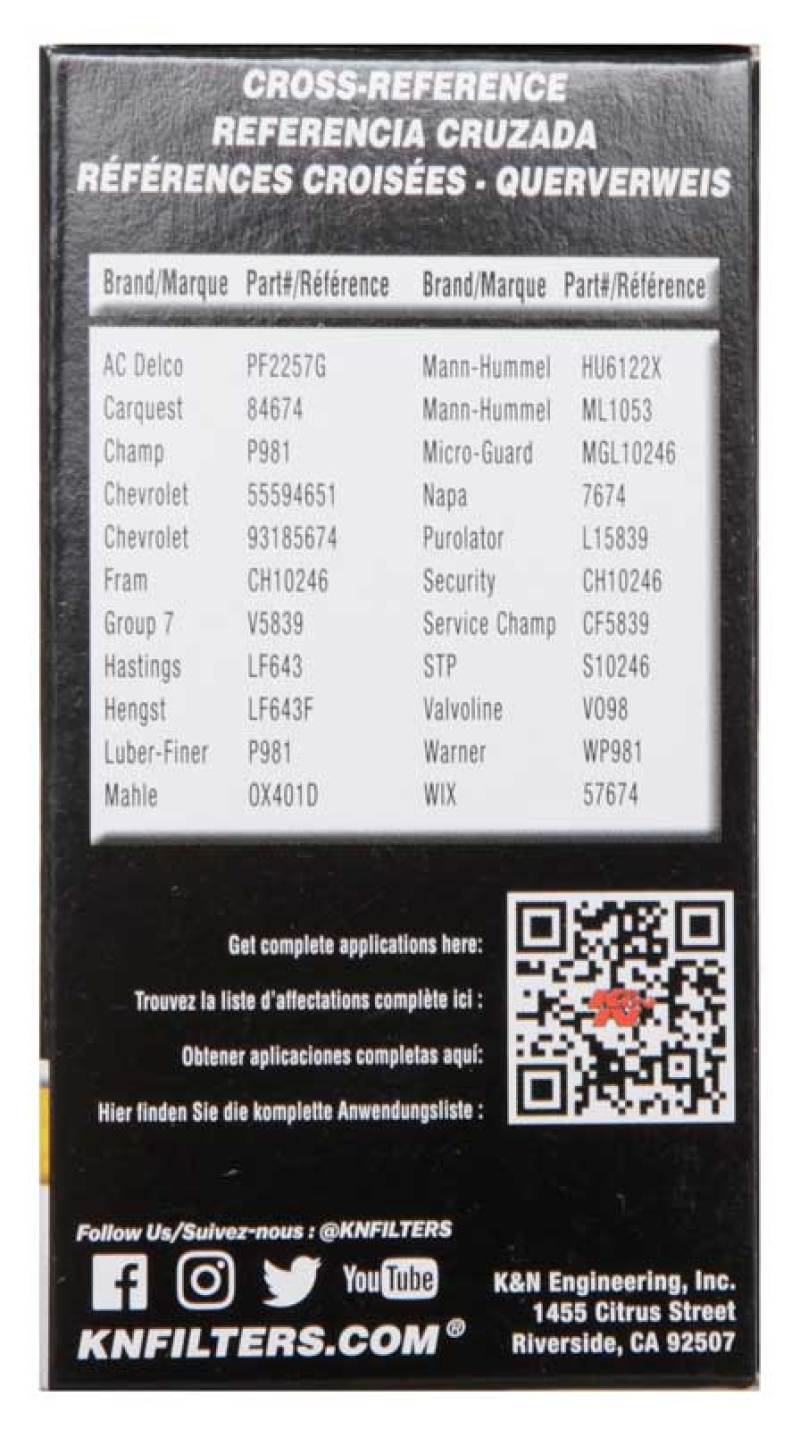 K&N Performance Oil Filter for 09-19 GM 1.4L / 1.6L / 1.8L w/ Hengst Filter Housing K&N Engineering