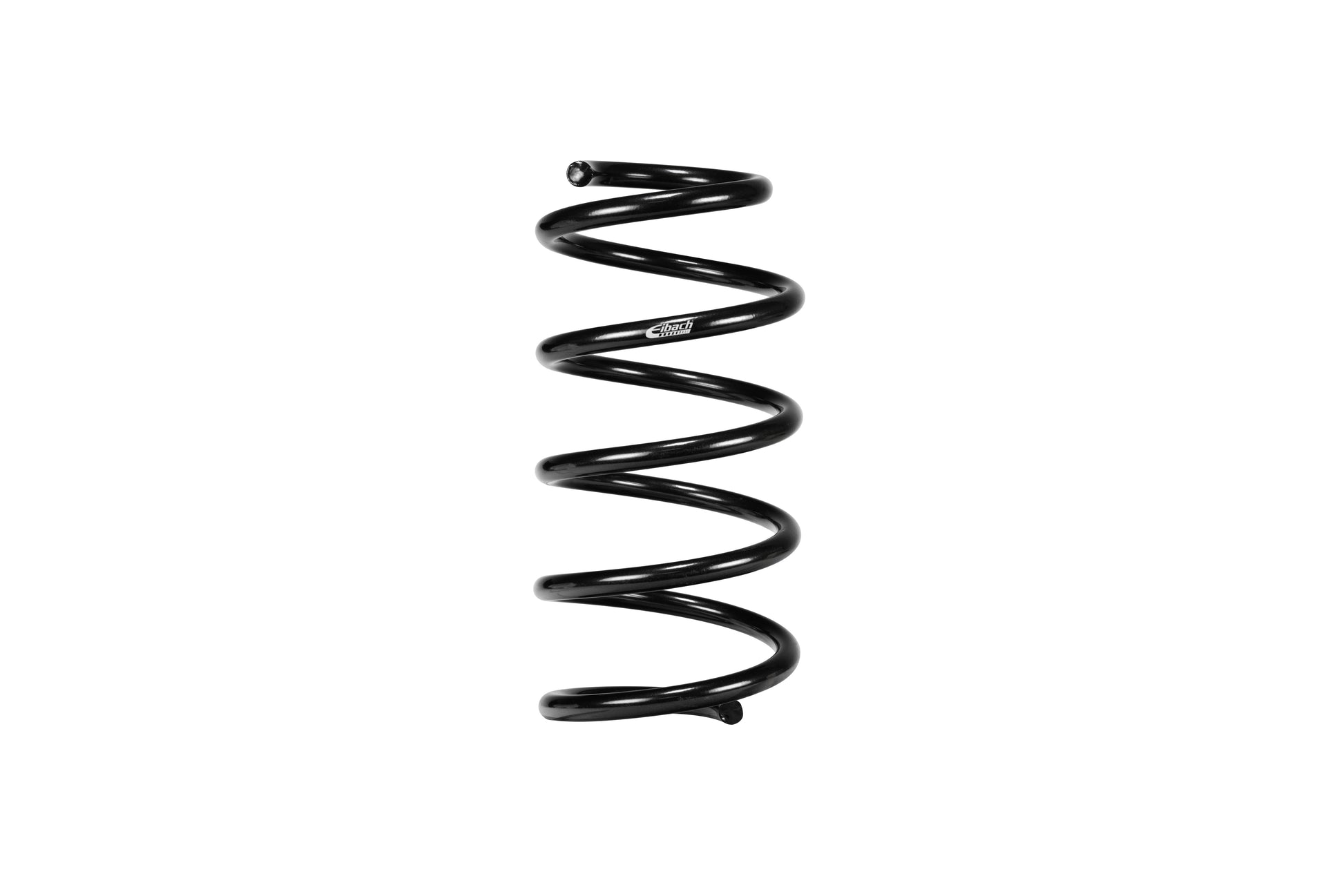 A black metal coil spring, commonly used as a suspension or shock absorber component, shown vertically against a plain white background.