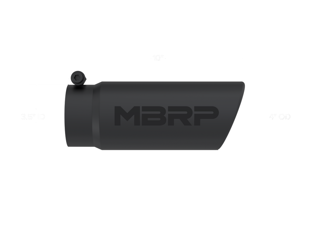 MBRP Universal Tip 4 O.D. Angled Rolled End 3.5 inlet 10 length- Black Finish - T5112BLK