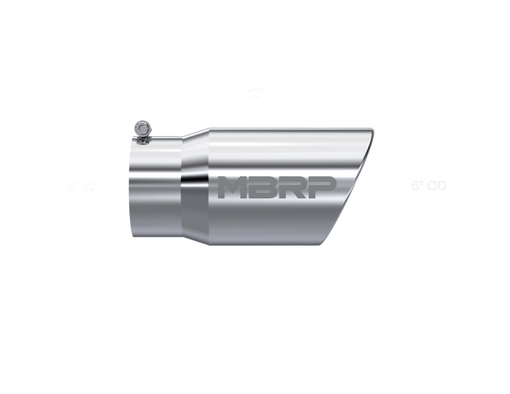 MBRP Universal Tip 6 O.D. Angled Rolled End 5 inlet 12 length - T5075