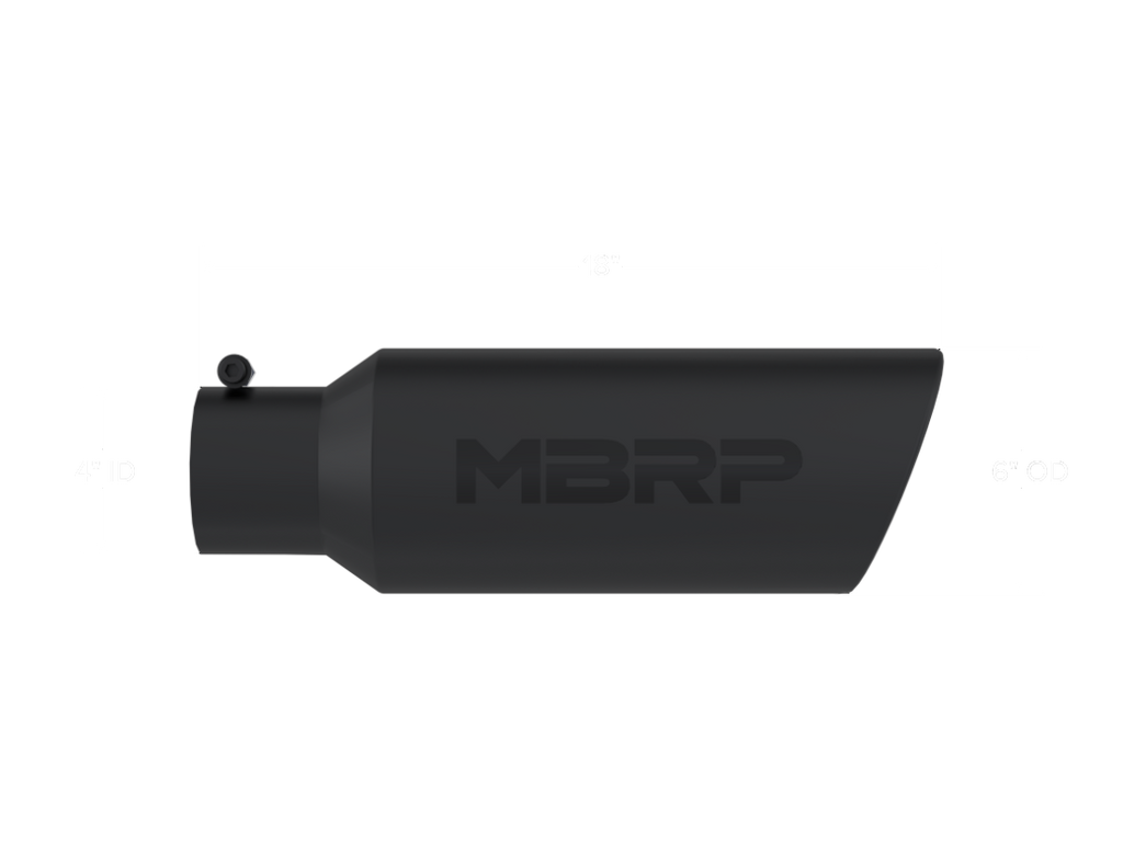 MBRP Tip, 6" O.D. Rolled End, 4" inlet 18" in length, Black Coated