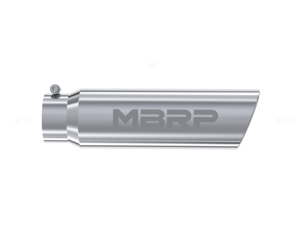 MBRP Universal 5in OD Angled Rolled End 4in Inlet 18in Lgth T304 Exhaust Tip - T5124