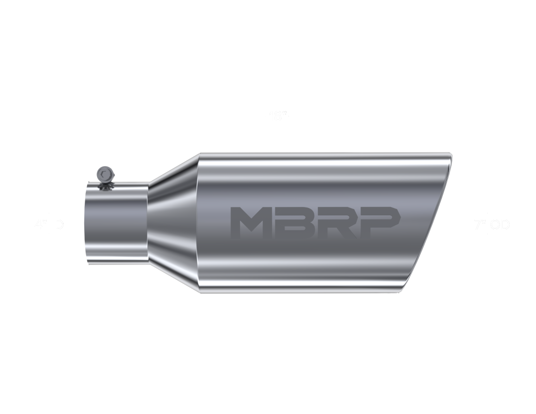 MBRP Universal Tip 7inch O.D. Rolled End 4inch inlet 18inch length - T304 (SINGLE TIP) - T5126