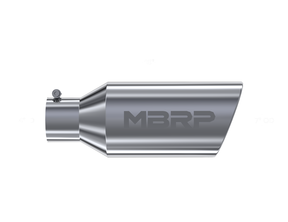 MBRP Universal Tip 7inch O.D. Rolled End 4inch inlet 18inch length - T304 (SINGLE TIP) - T5126 MBRP