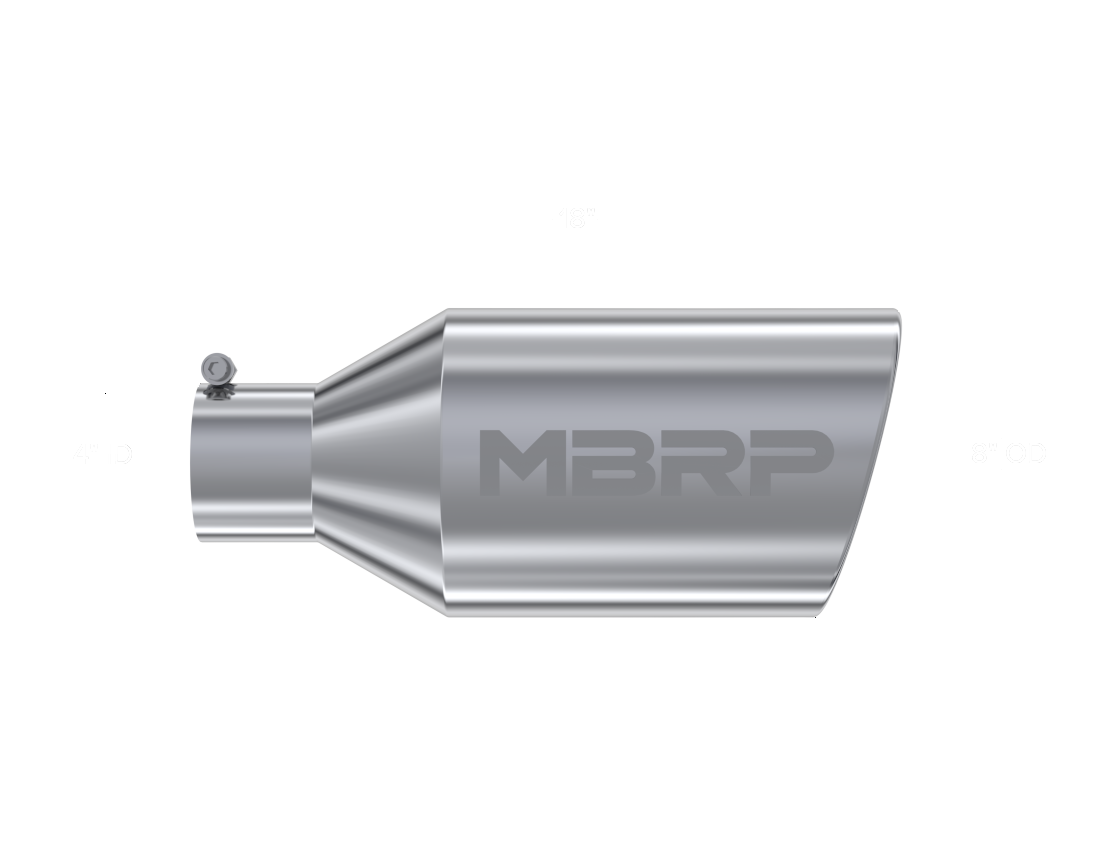 MBRP Universal Tip 8in O.D. Rolled End 4in inlet 18in length T304 - T5128