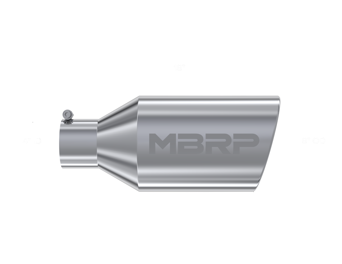 MBRP Universal Tip 8in O.D. Rolled End 4in inlet 18in length T304 - T5128 MBRP