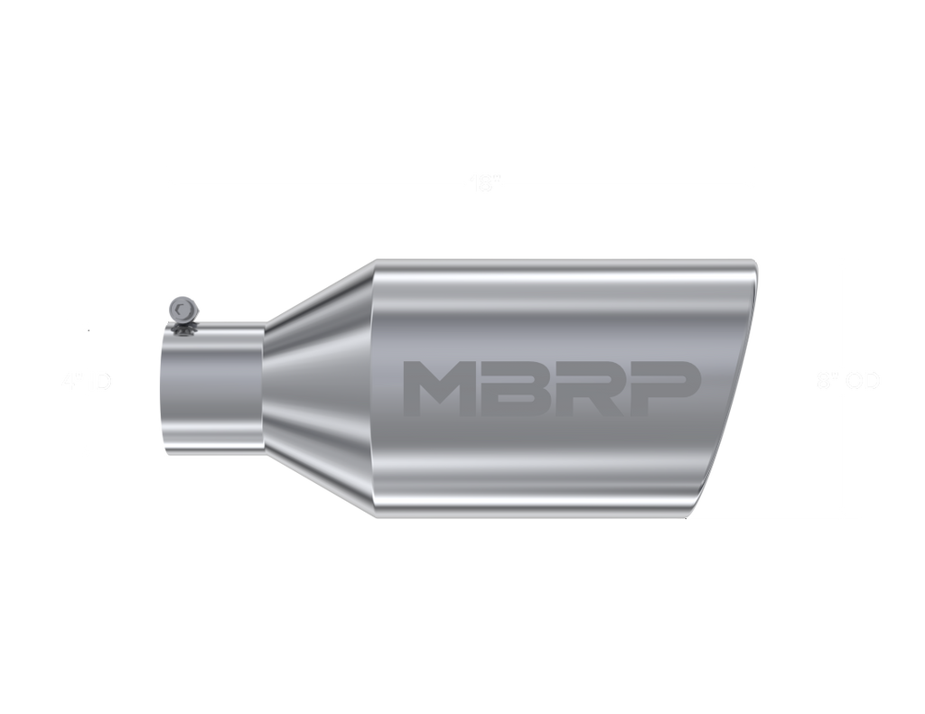 MBRP Universal Tip 8in O.D. Rolled End 4in inlet 18in length T304 - T5128