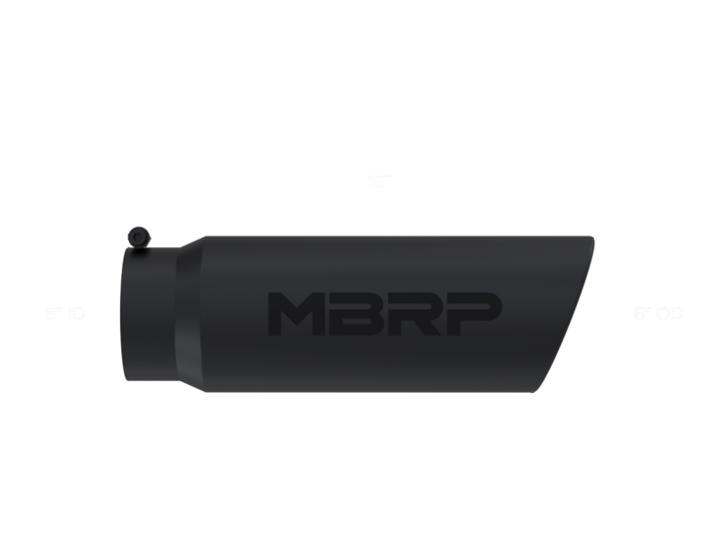 MBRP Universal Tip 6in OD Angled Rolled End 5in Inlet 18in Lgth Black Finish Exhaust