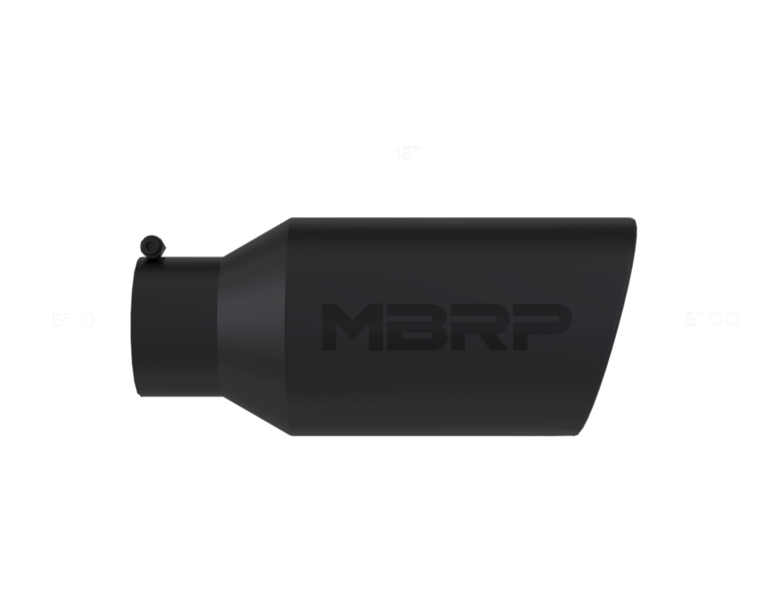 MBRP Tip, 8" O.D. Rolled End, 5" inlet 18" in length, Black Coated