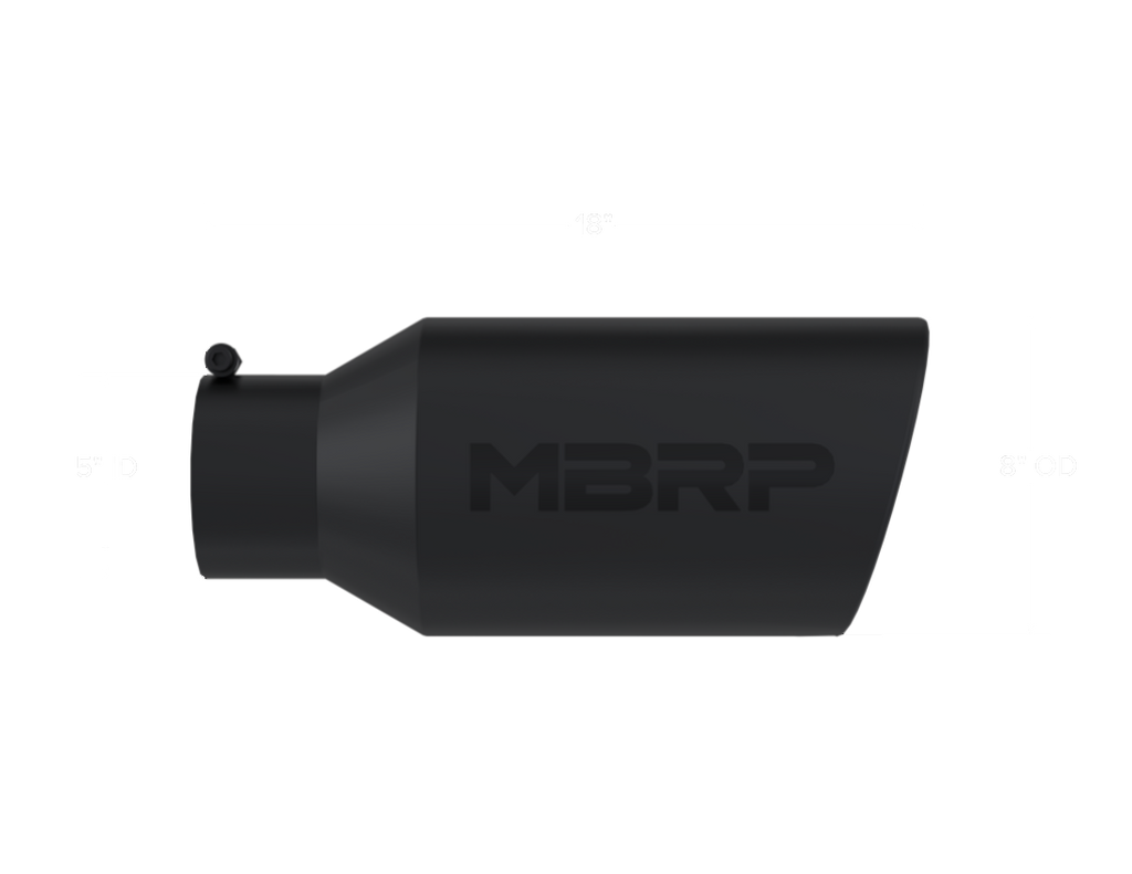 MBRP Tip, 8" O.D. Rolled End, 5" inlet 18" in length, Black Coated