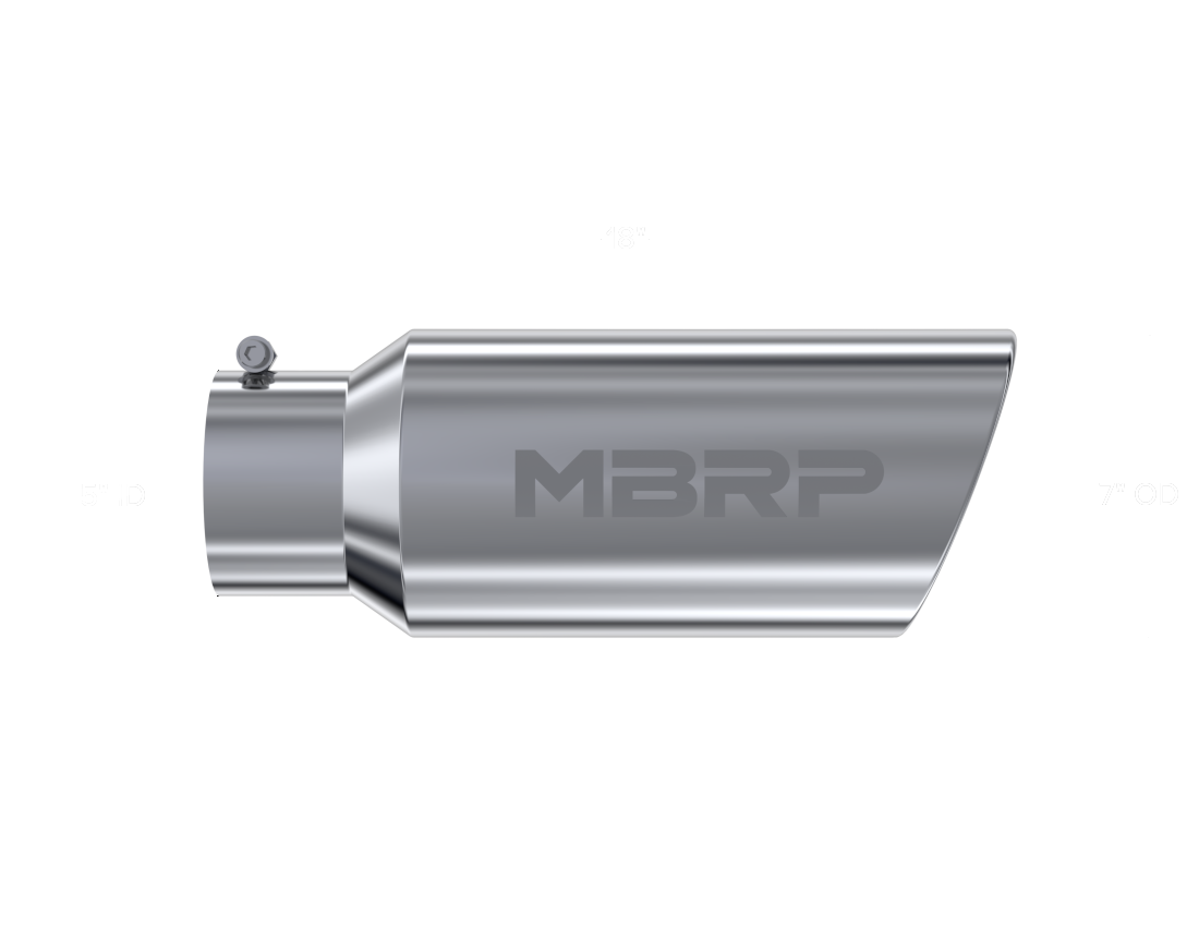 MBRP Universal Tip 7in O.D. Rolled End 5in inlet 18in length - T304 (SINGLE TIP) - T5127