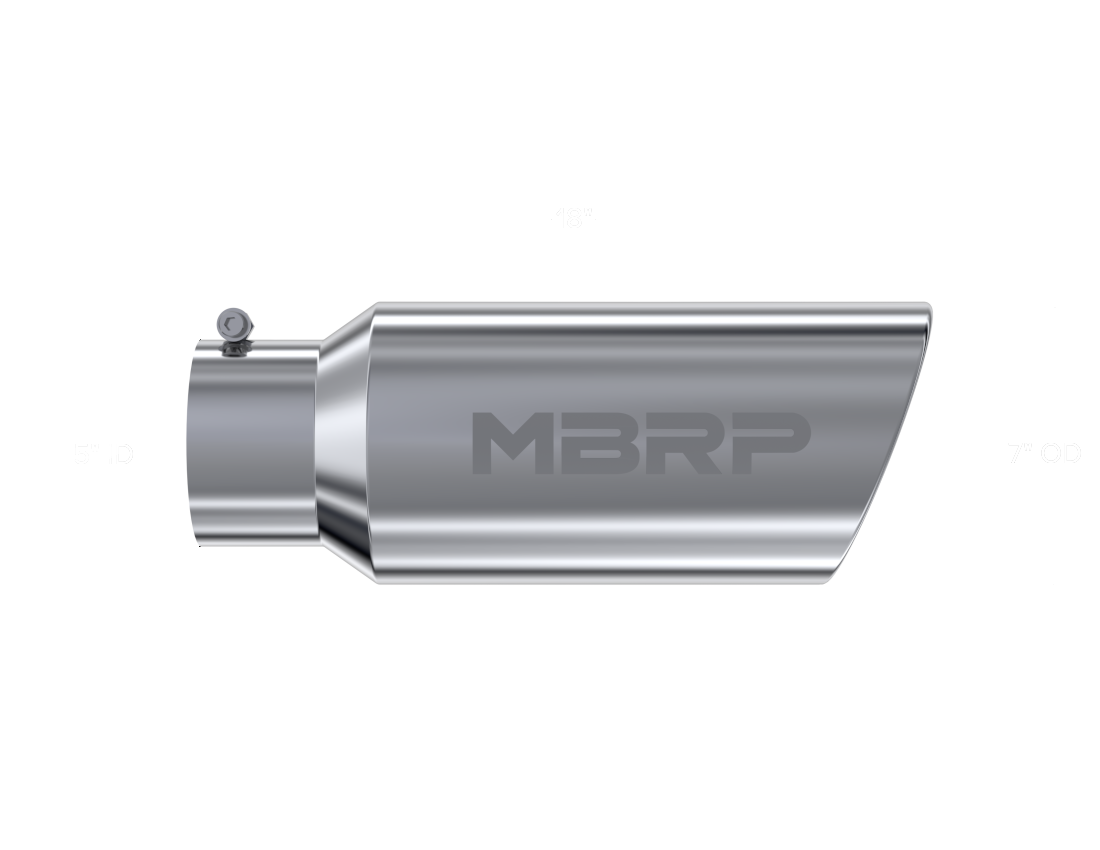 MBRP Universal Tip 7in O.D. Rolled End 5in inlet 18in length - T304 (SINGLE TIP) - T5127 MBRP