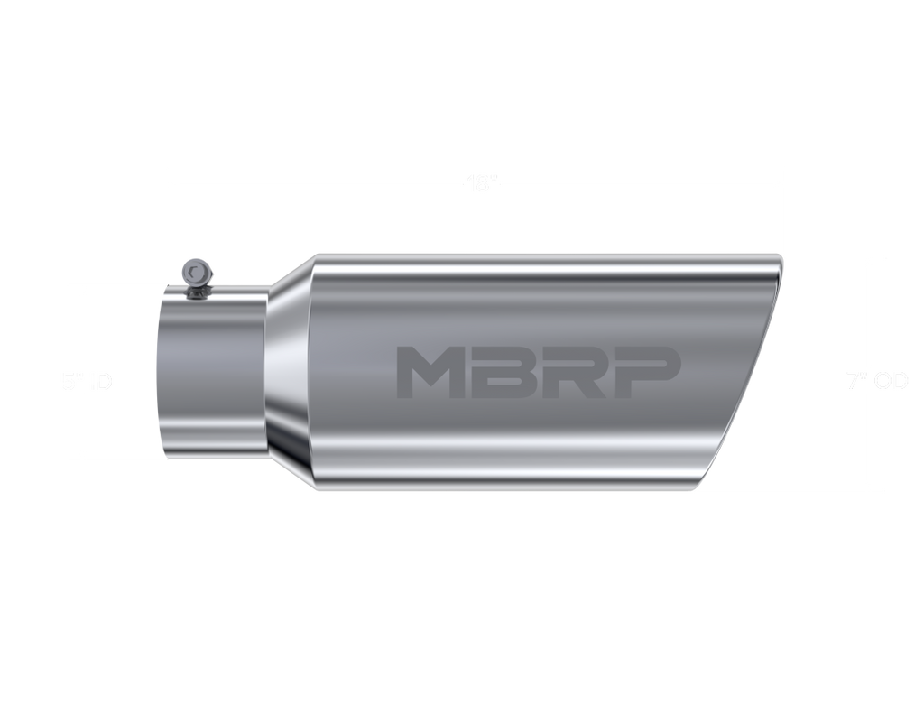 MBRP Universal Tip 7in O.D. Rolled End 5in inlet 18in length - T304 (SINGLE TIP) - T5127