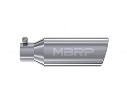 MBRP Universal Tip 4in OD 2.5in Inlet 12in Length Angled Cut Rolled End Clampless No-Weld T304 - T5150 MBRP