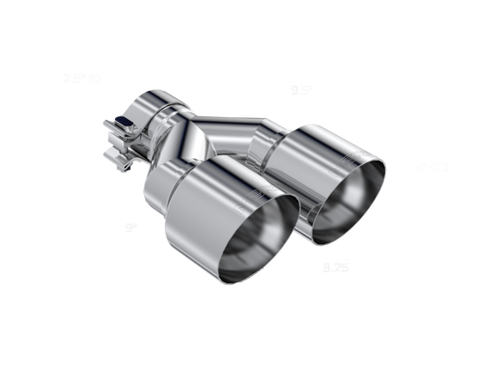 MBRP T304 Stainless Steel Tip; 2.5" ID, Dual 4" OD Out, 9.55" length, Single wall, Driver's Side MBRP