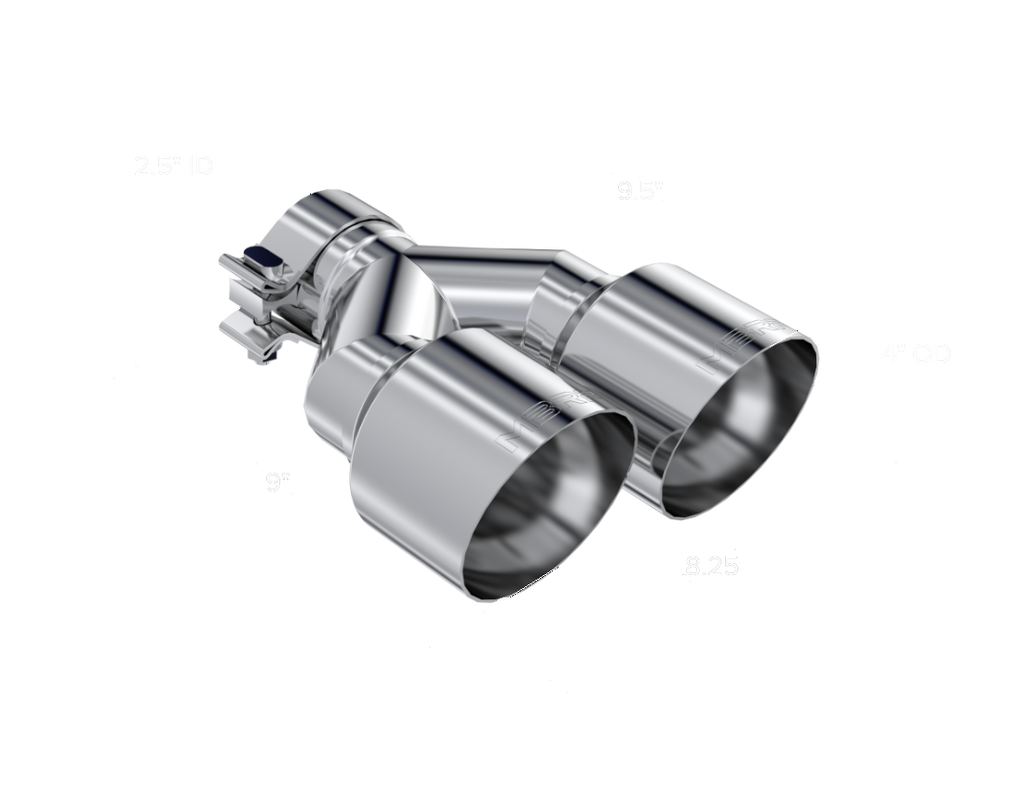 MBRP T304 Stainless Steel Tip; 2.5" ID, Dual 4" OD Out, 9.55" length, Single wall, Driver's Side