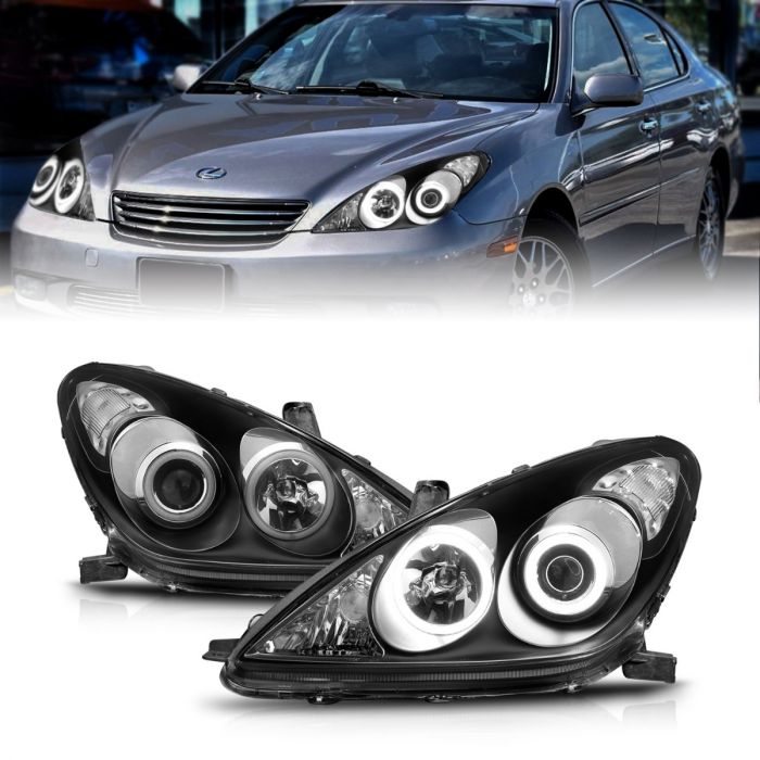 ANZO LEXUS ES 300 02-03 / ES 330 04 PROJECTOR HEADLIGHTS BLACK W/ RX HALO (NOT FOR FACTORY HID MODELS) - 121232