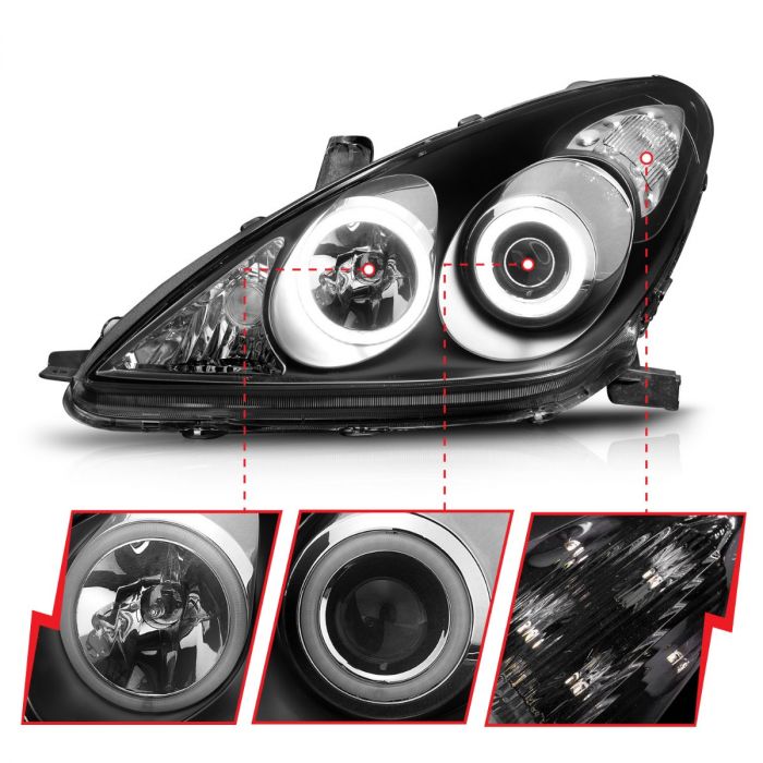 ANZO LEXUS ES 300 02-03 / ES 330 04 PROJECTOR HEADLIGHTS BLACK W/ RX HALO (NOT FOR FACTORY HID MODELS) - 121232