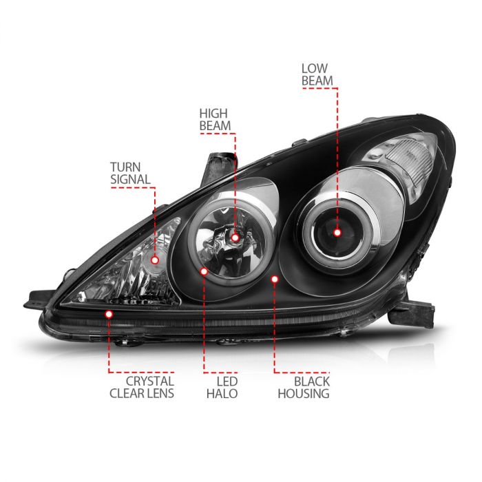 ANZO LEXUS ES 300 02-03 / ES 330 04 PROJECTOR HEADLIGHTS BLACK W/ RX HALO (NOT FOR FACTORY HID MODELS) - 121232