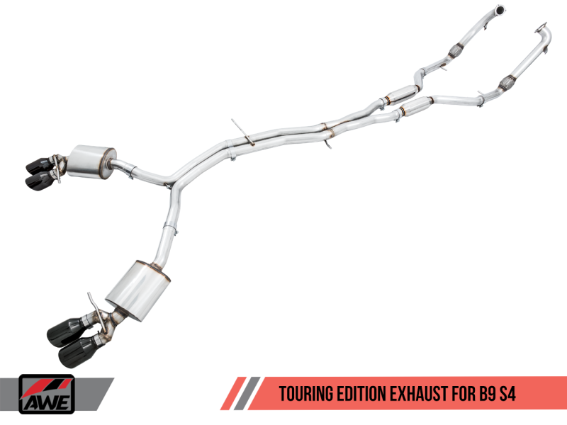 AWE Tuning Audi B9 S4 Touring Edition Exhaust - Non-Resonated (Black 102mm Tips) AWE Tuning