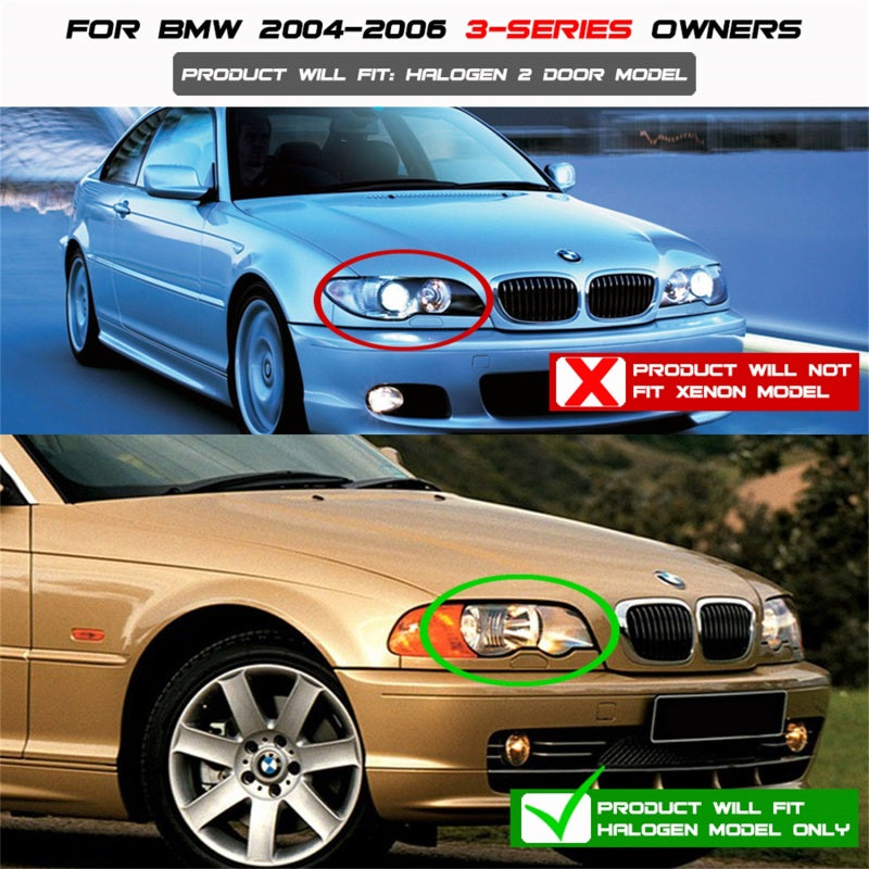 Spyder BMW E46 3-Series 04-06 2 DR Projector Halogen Model- LED Halo Blk PRO-YD-BMWE4604-2DR-HL-BK SPYDER