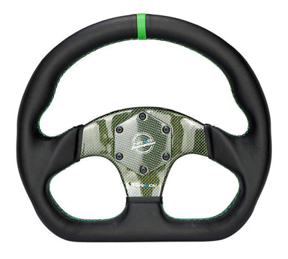 NRG Carbon Fiber Flat Bottom Steering Wheel (320mm) Green CF Center w/Green Stitch/Center Mark - RST-024CF/GN