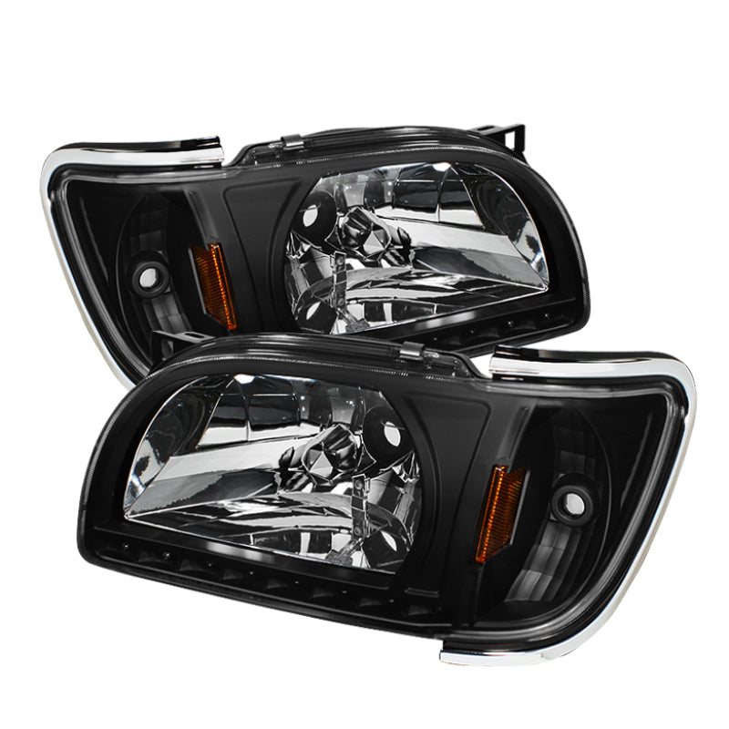 Xtune Toyota Tacoma 01-04 1 Piece w/ Chrome Trim Crystal Headlights Black HD-ON-TT01-1PC-LED-CC-BK SPYDER