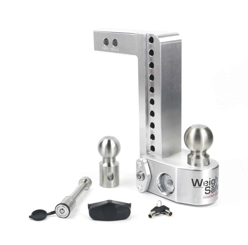 Weigh Safe 10in Drop Hitch w/Built-in Scale & 2in Shank (10K/12.5K GTWR) w/WS05 - Aluminum