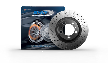 SHW 95-98 Porsche 911 Carrera 3.6L Left Front Cross-Drilled Monobloc Brake Rotor (99335104301) SHW Performance