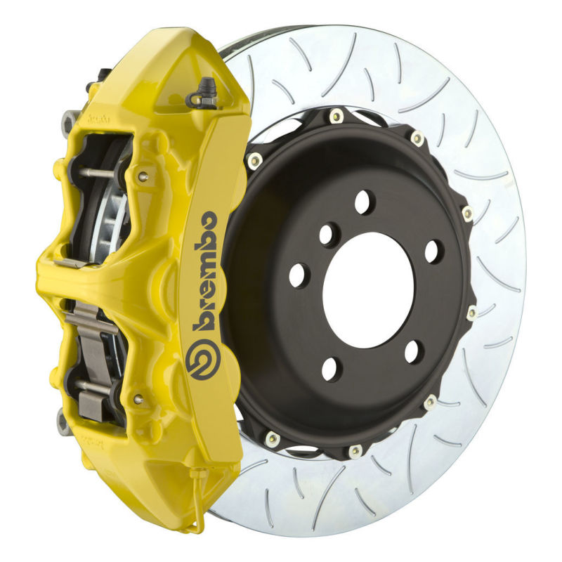 Brembo 05-14 Mustang GT Excl non-ABS Equipped Fr GT BBK 6Pist Cast 380x32 2pc Rtr Slot Type3-Yellow Brembo