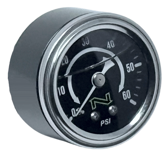 NAMZ NOS Black Oil Pressure Gauge W/Chrome Cup/Liquid Filled 60-PSI Gauge W/Male 1/8in Pipe-Thread