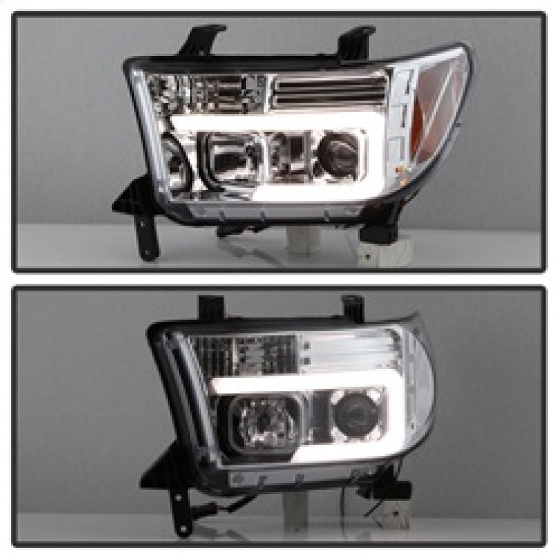 Spyder 07-13 Toyota Tundra V2 Light Bar DRL Projector Headlights - Chrome (PRO-YD-TTU07V2-LB-C) SPYDER