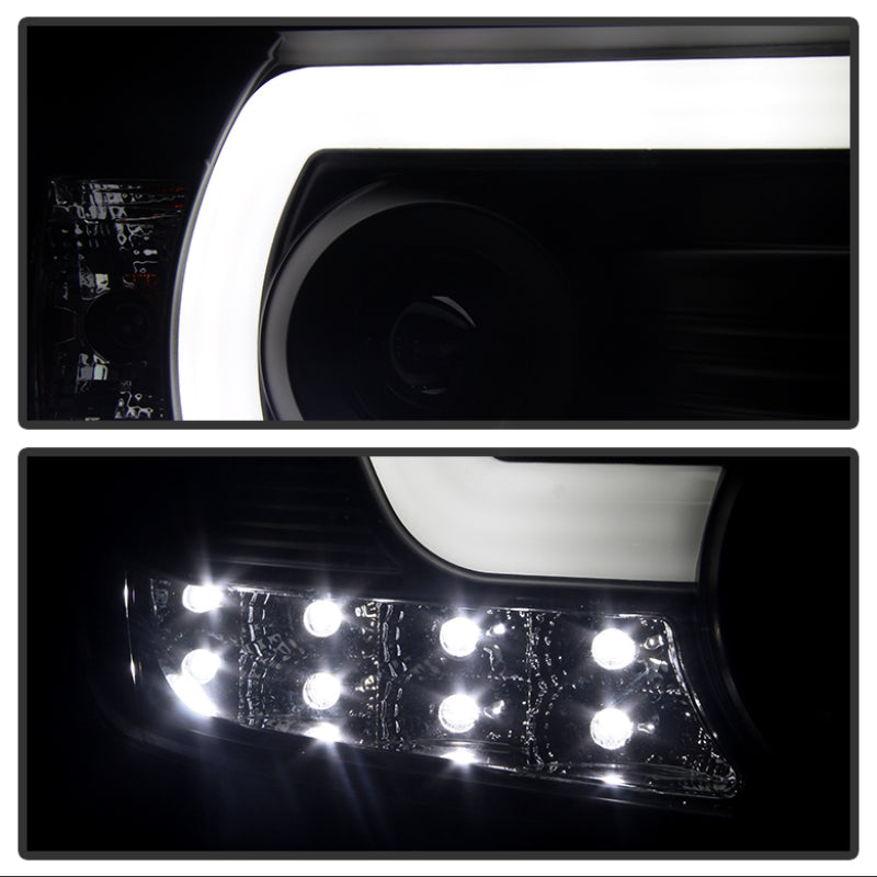 Spyder GMC Sierra 14-16 Projector Headlights Light Bar DRL Blk PRO-YD-GS14V2-LBDRL-BK SPYDER