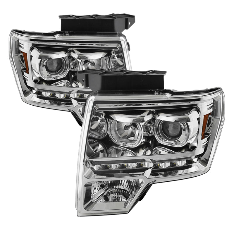 Xtune Ford F150 09-14 Projector Headlights Halogen Model Only LED Halo Chrome PRO-JH-FF15009-CFB-C SPYDER