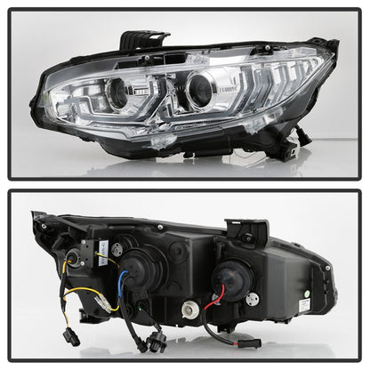 Spyder 16-18 Honda Civic 4Dr w/LED Seq Turn Sig Lights Proj Headlight - Chrome - PRO-YD-HC16-SEQ-C SPYDER