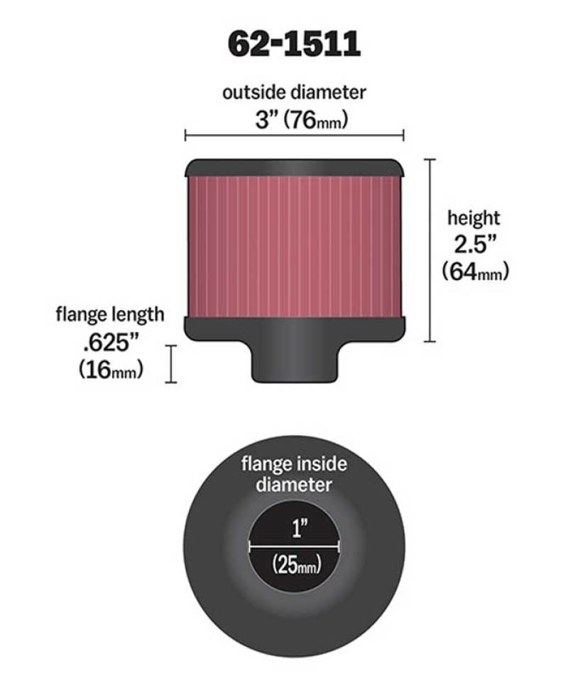 K&N 1in Flange ID x 3in OD x 2.5in Height Clamp On Crankcase Vent Filter K&N Engineering