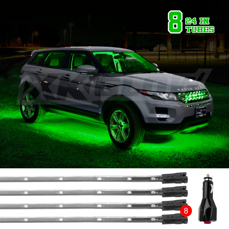 XK Glow Tube Single Color Underglow LED Accent Light Car/Truck Kit Green - 8x24In