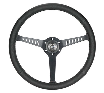 NRG Reinforced Stealth Wheel (380mm) 3 Spoke Center 1in Deep Dish - Perforated Leather Black Stitch - RST-380-STL-B
