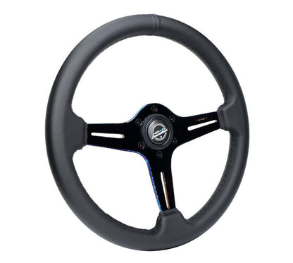 NRG Light Weight Gaming Steering Wheel - 350mm 3 NeoChrome Silver Spokes Perforated Leather - ST-018MC-PR