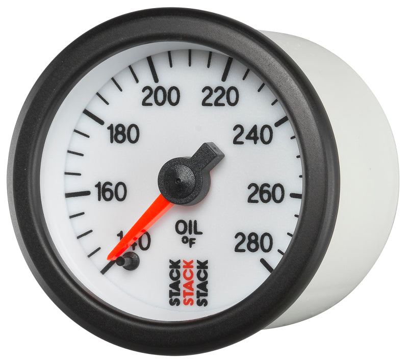 Autometer Stack 52mm 140-280 Deg F 1/8in NPTF Male Pro Stepper Motor Oil Temp Gauge - White