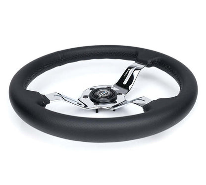 NRG Light Weight Gaming Steering Wheel - Splitz Chrome Silver Spokes Perforated Leather - ST-010CH-PR