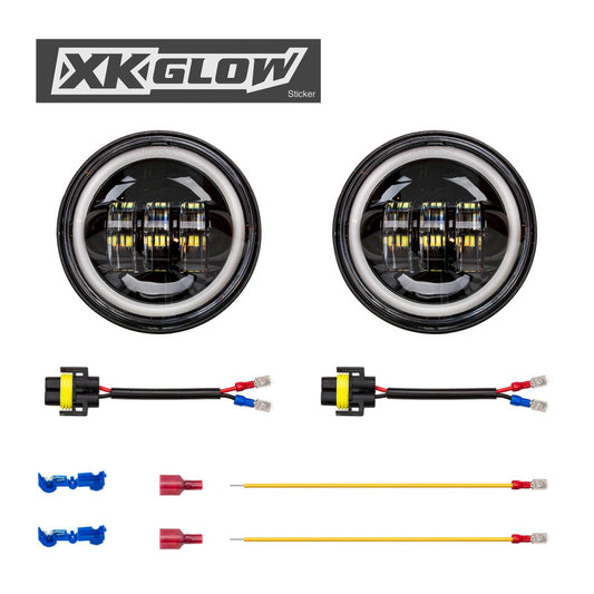XKGlow Chrome 2pc. Motorcycle Driving Lights with Amber Halo - Part XK042007-W