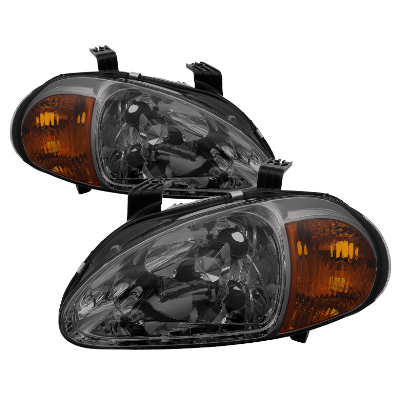 Xtune Honda Del Sol 93-97 1Pc Amber Crystal Headlights Smoke HD-ON-HDEL93-1P-AM-SM SPYDER