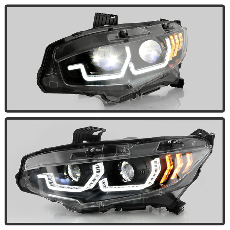 Spyder Honda Civic 16-18 2DR/4DR/Hatchback Headlight Black PRO-YD-HC16PL-SEQ-BK