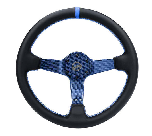NRG Reinforced Steering Wheel (350mm) Blue Carbon Fiber Center - Blue Stitching & Center Mark - RST-036CF-BL