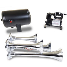 Load image into Gallery viewer, Kleinn Chrome Quad Horn Kit w/ 130 PSI Air Compressor / 1.0 gal Air Tank