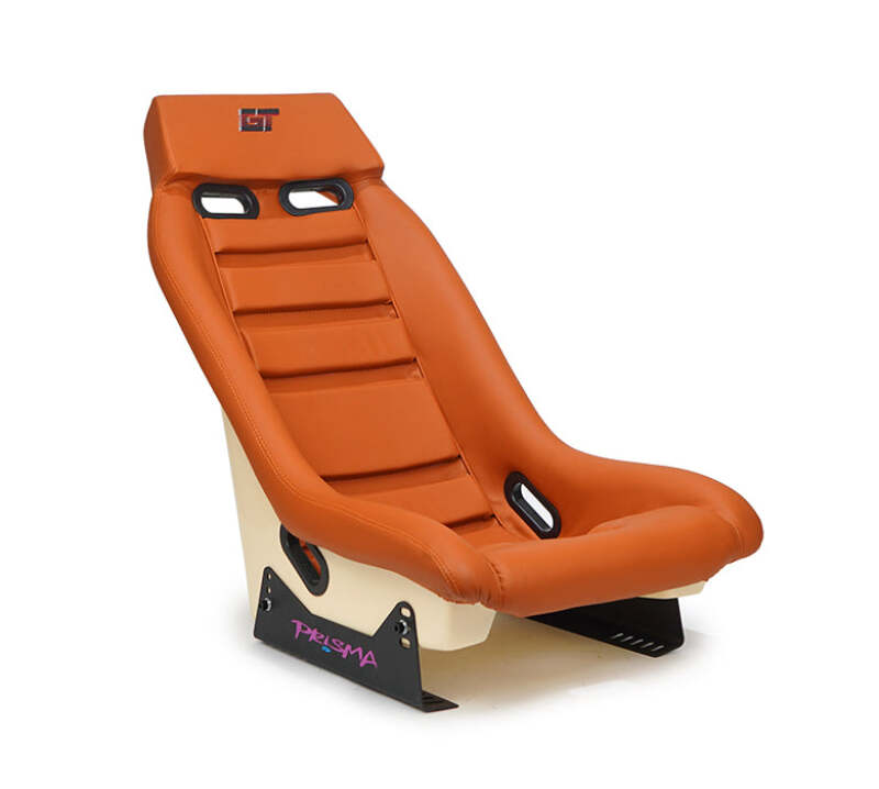 NRG GT Retro Bucket Seat - Brown PVC Leather Brown Stitching Off-White Fiberglass Back - PRI-100BR-STARDUST